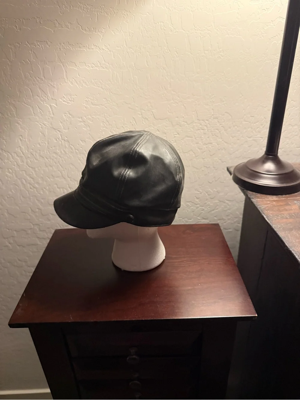 Black Leather Newsboy Cap